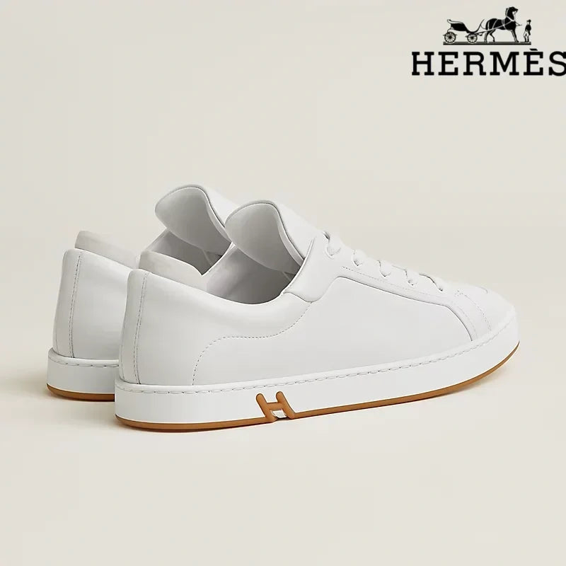 Herm¨¨s womens shoes men sneaker White Leather Sneakers