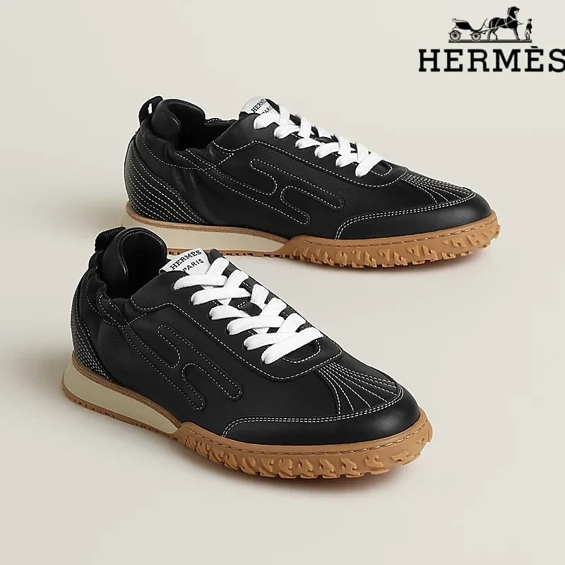 Herm¨¨s Black Leather H-Logo Sneakers