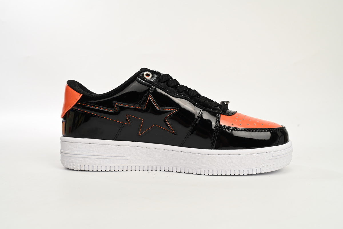 A BATHING APE BAPE STA Black & Orange Shark Graphic Sneakers | Women's & Men's Skate-Inspired Shoes