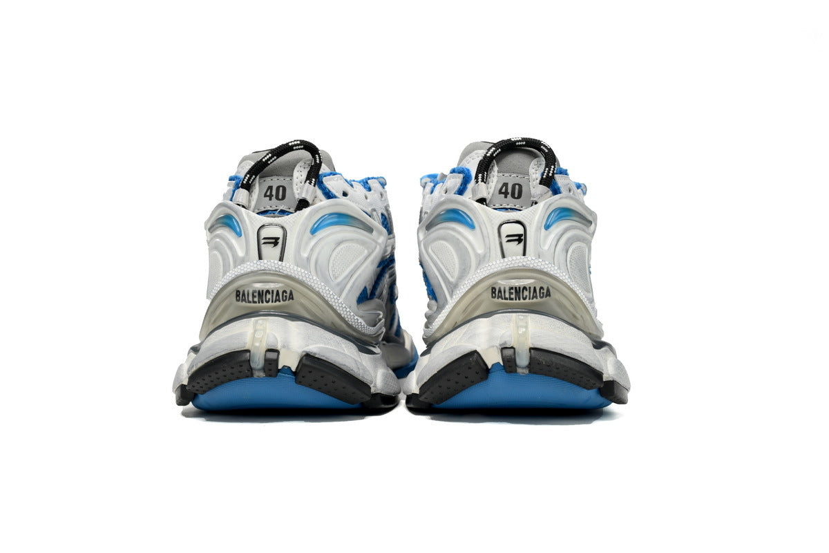 Balenciaga  men's shoes Track  Runner Sneaker ¨C Distressed Low-Top  balenciaga runners White and blue