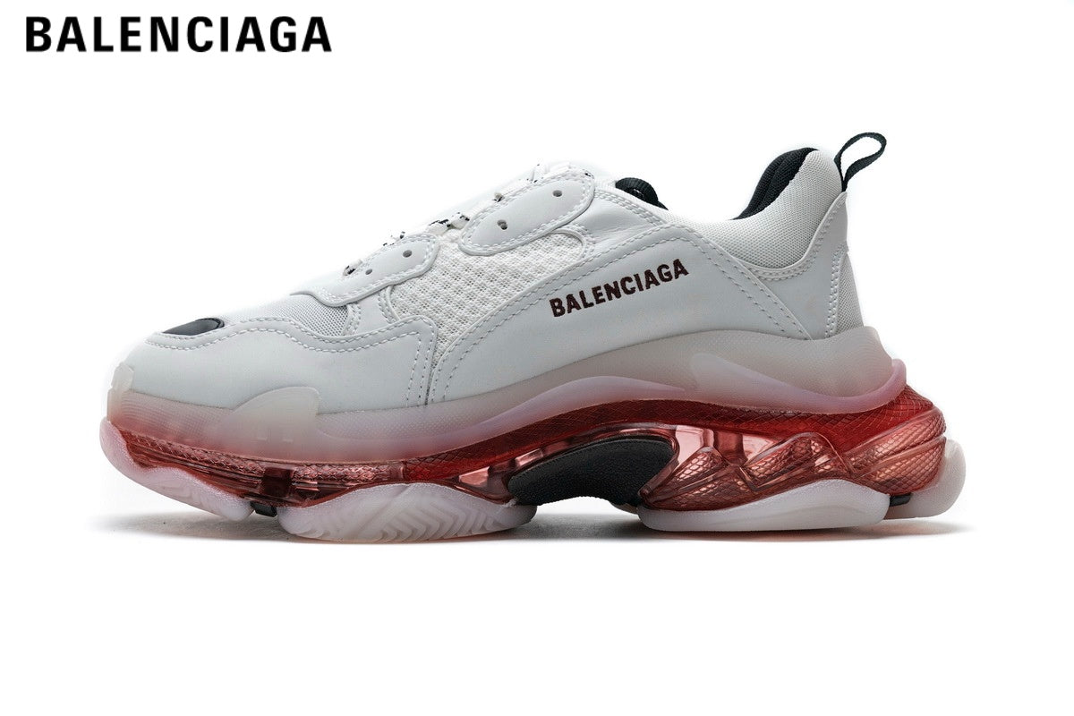 Balenciaga Triple S men's shoes  women sneakers Clear Sole Sneaker ¡ª White / Red