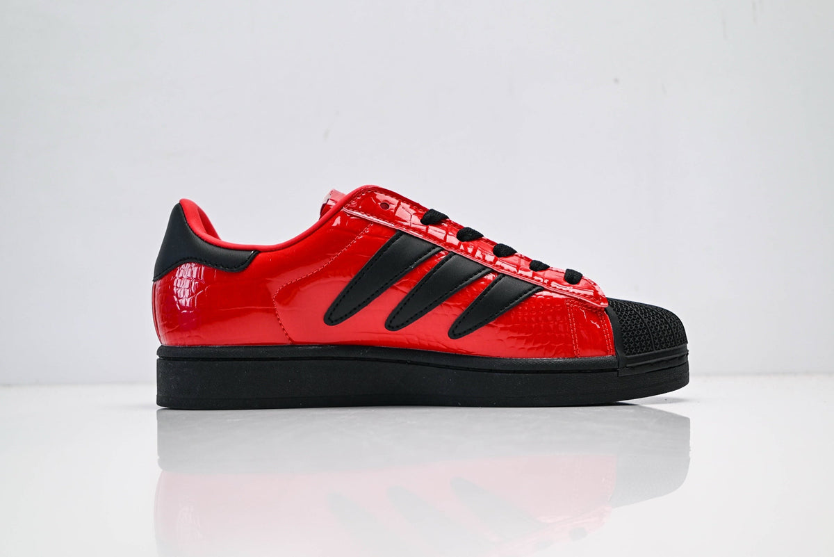 adidas Originals Superstar ¨C Red Croc-Embossed Upper with Black 3-Stripes & Shell Toe