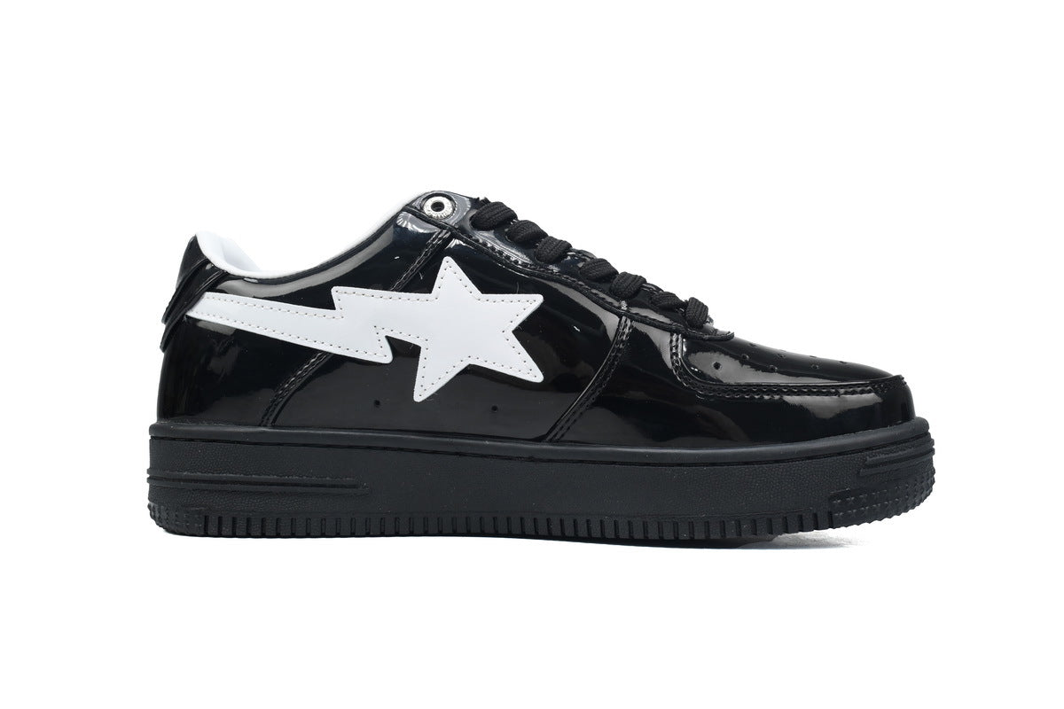 A BATHING APE BAPE STA Glossy Black & White-Star Sneakers | Women's & Men's Skate-Inspired Shoes