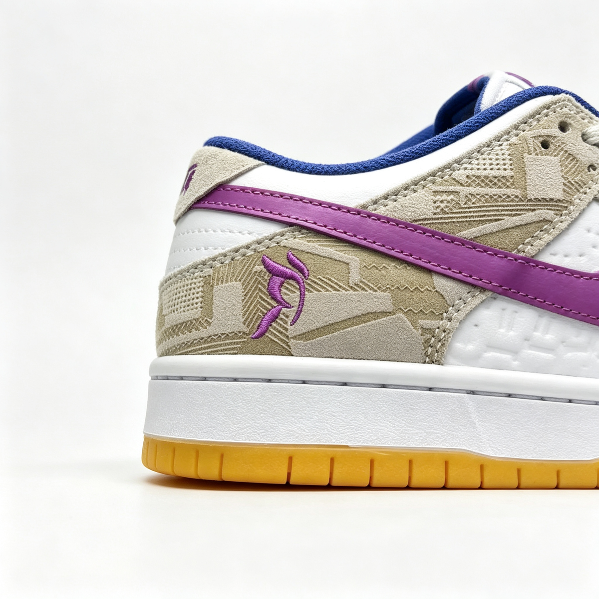 Nike Dunk Low ¨C White/Beige Geometric Print with Purple Swoosh & Gum Sole