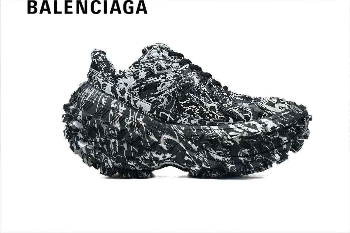 Balenciaga Graffiti Defender Sneakers in Black and White