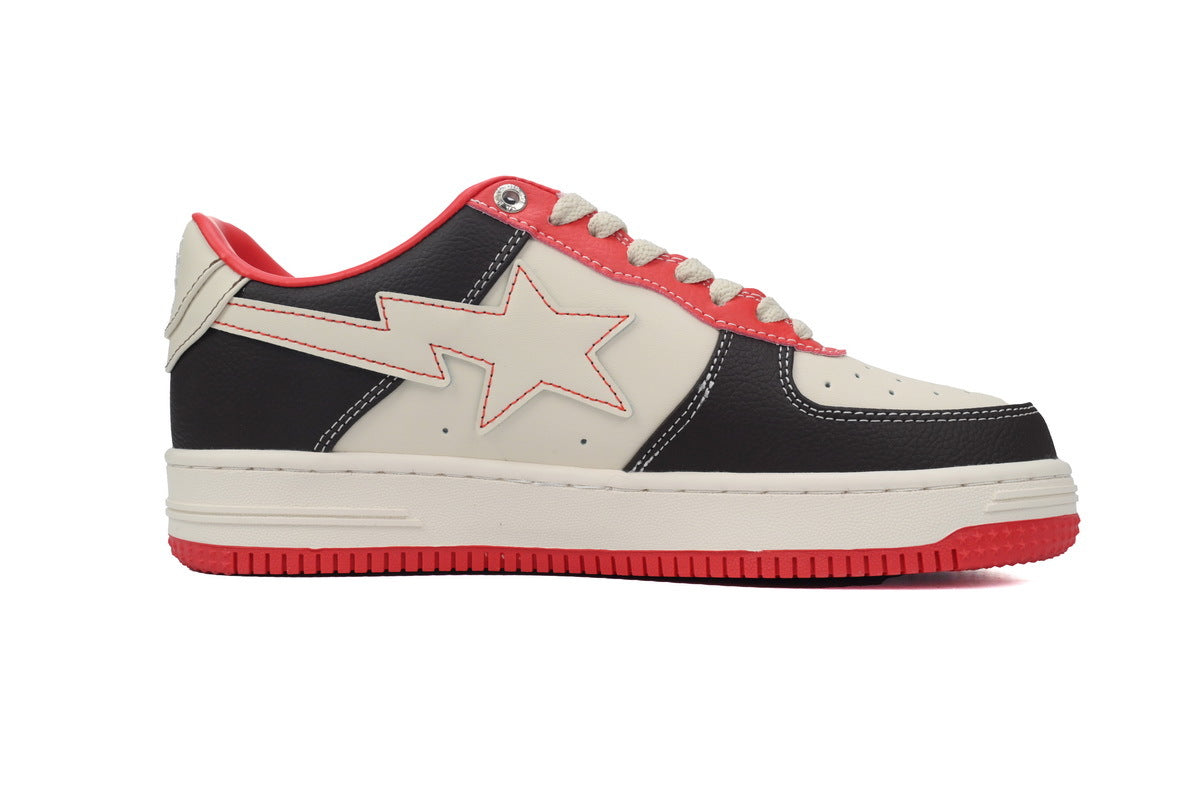 A BATHING APE BAPE STA Black, Cream & Coral Red Graphic Sneakers | Women's & Men's Skate-Inspired Shoes