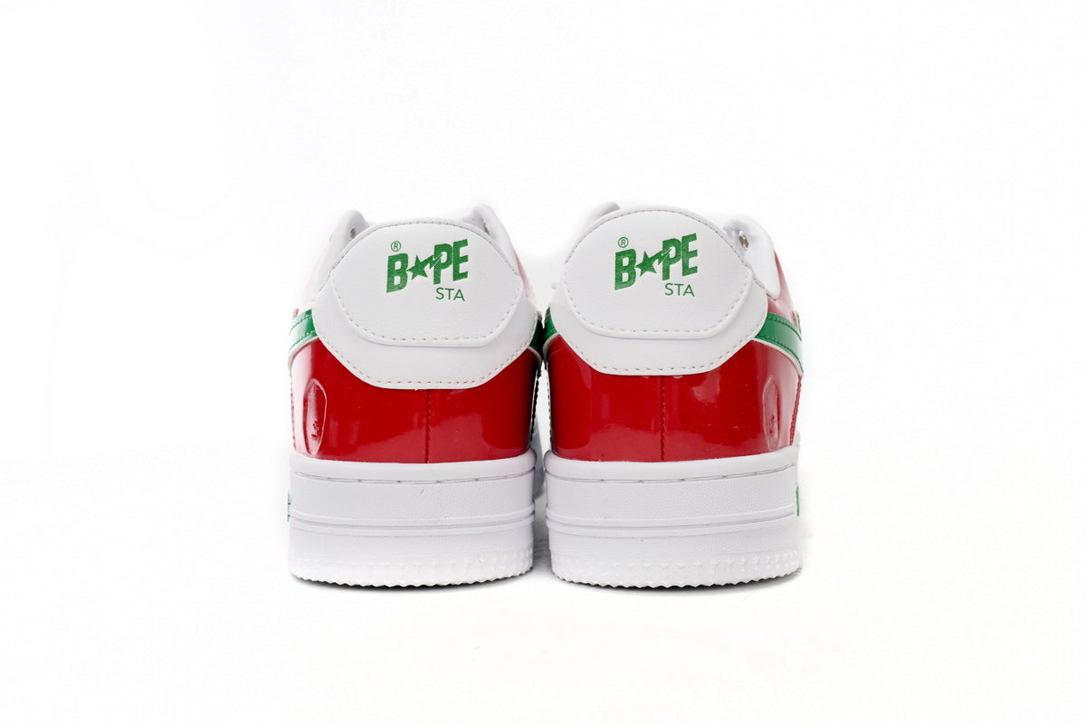 A BATHING APE BAPE STA Glossy Red, Green & White Sneakers | Women's & Men's Skate-Inspired Shoes