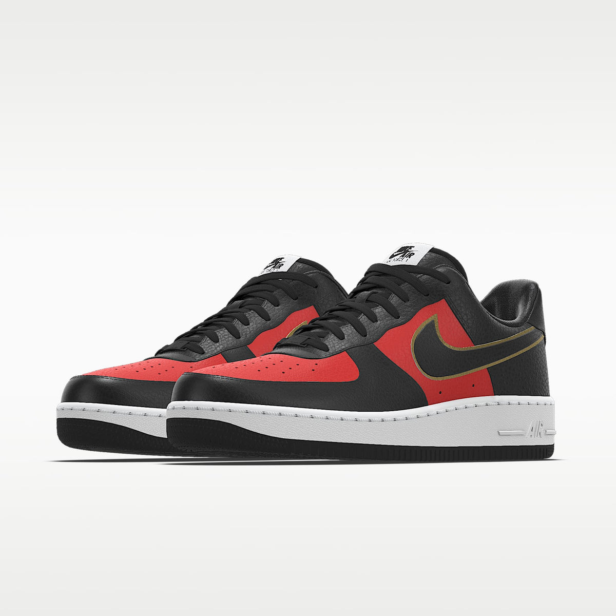 Nike Air Force 1 '07 Black Red Gold Outline Color-Block Sneakers mens low top shoes
