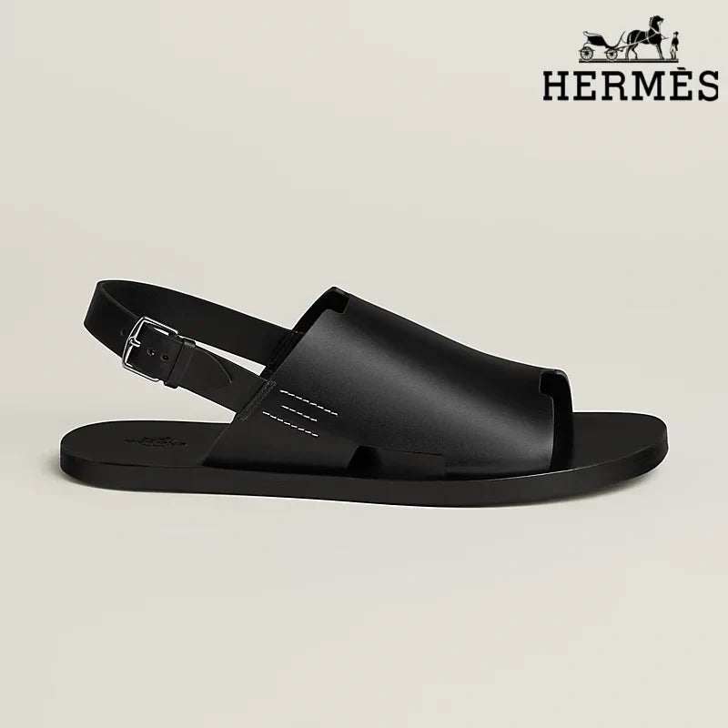 Herm¨¨s Black Smooth Leather Slingback Sandals