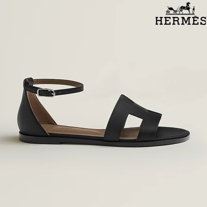 Herm¨¨s Santorini Black Flat Sandals