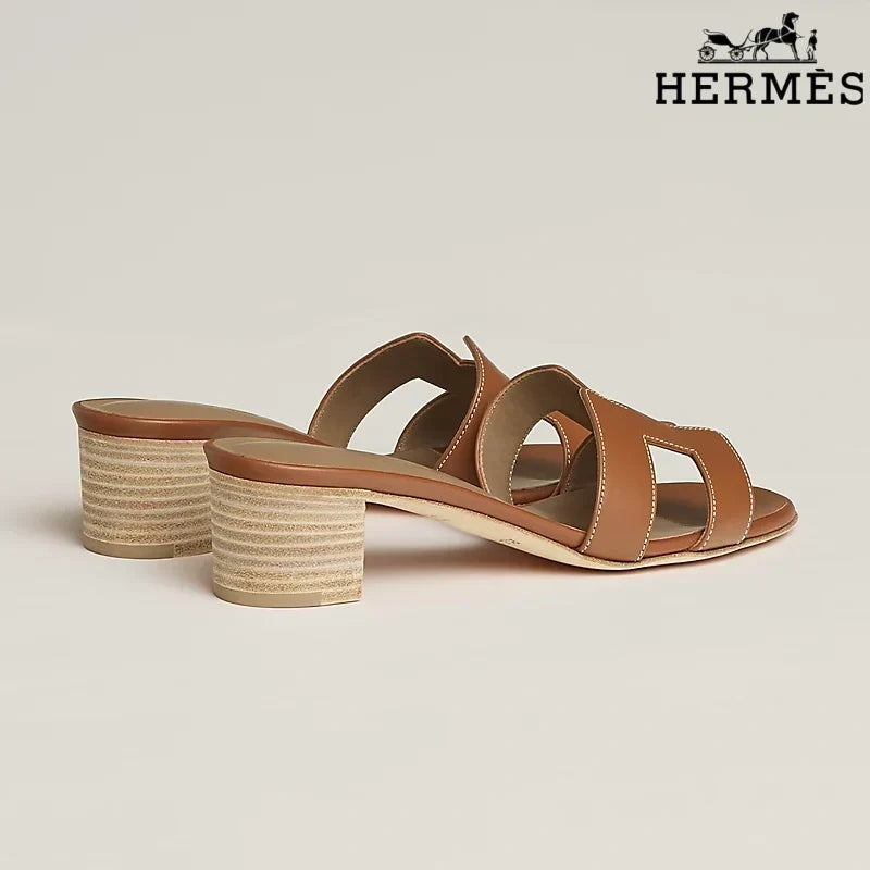 Herm¨¨s Brown Leather Heeled Slide Sandals