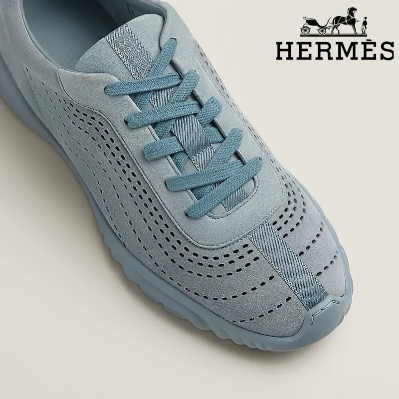 Herm¨¨s Light Blue Perforated Suede Sneakers