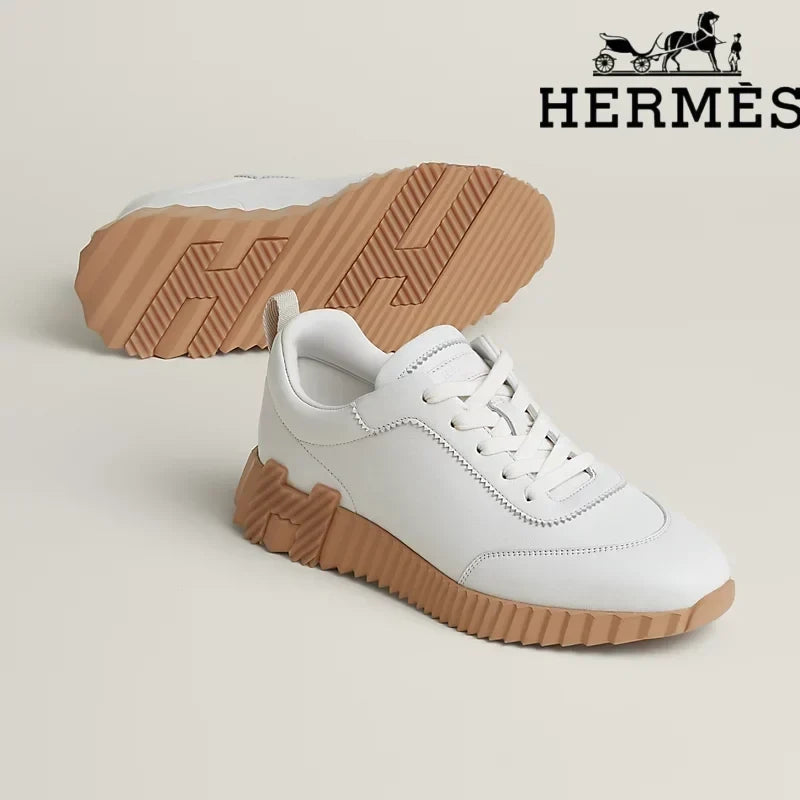 Herm¨¨s womens shoes men sneaker White Leather Bouncing Sneaker