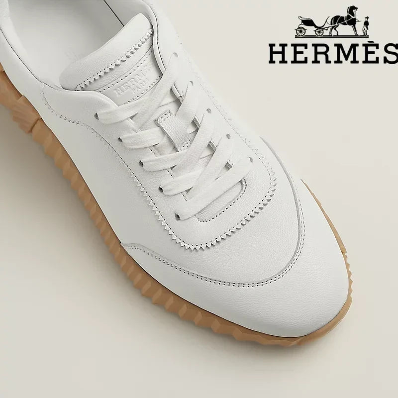 Herm¨¨s womens shoes men sneaker White Leather Bouncing Sneaker