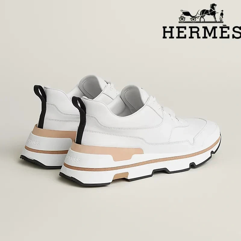 Herm¨¨s womens shoes men sneaker White Leather Platform Sneaker
