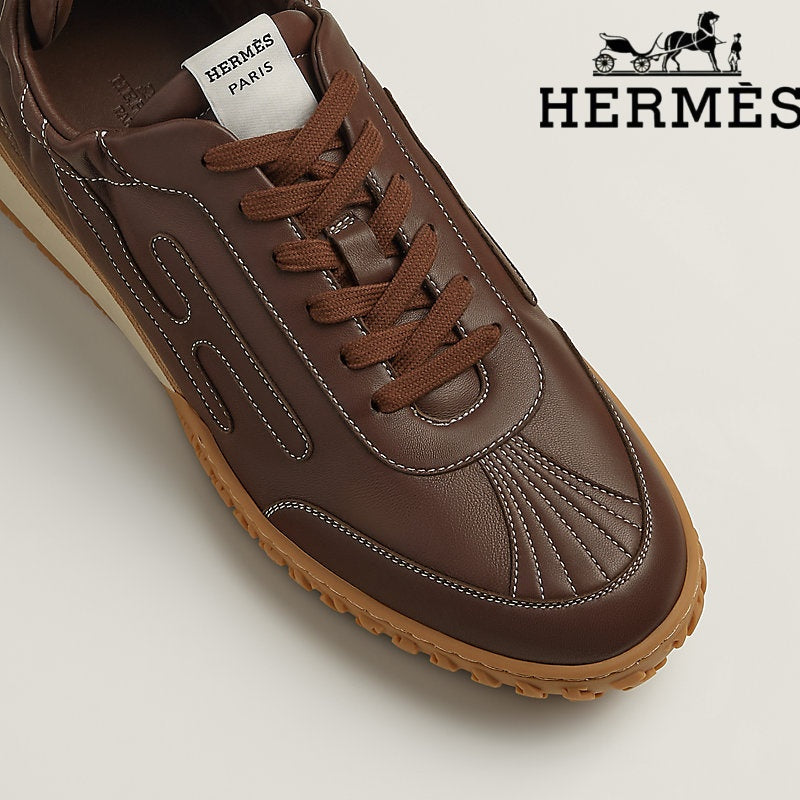 Herm¨¨s Brown Leather Stitched Sneaker