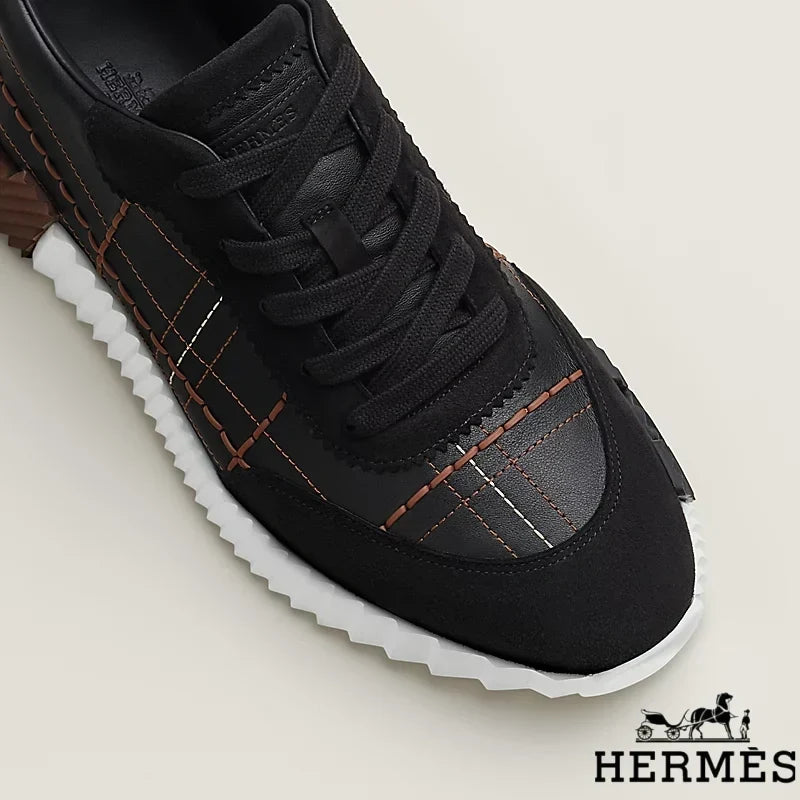 Herm¨¨s Black Grid Stitching Platform Sneakers