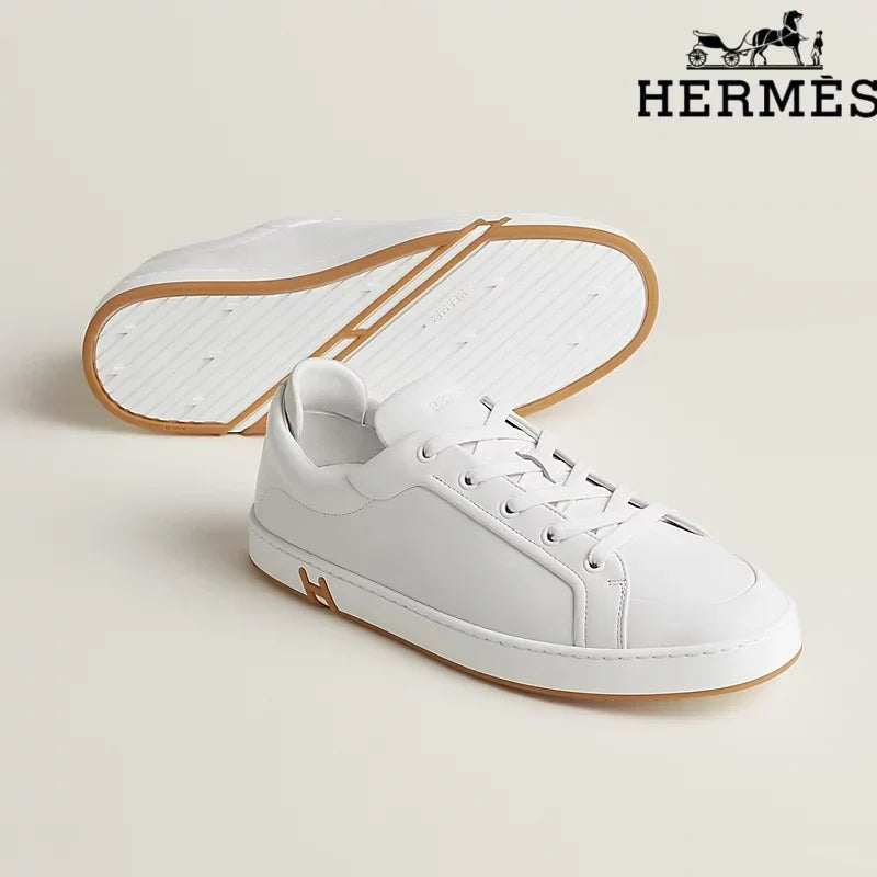 Herm¨¨s womens shoes men sneaker  White Leather Sneakers