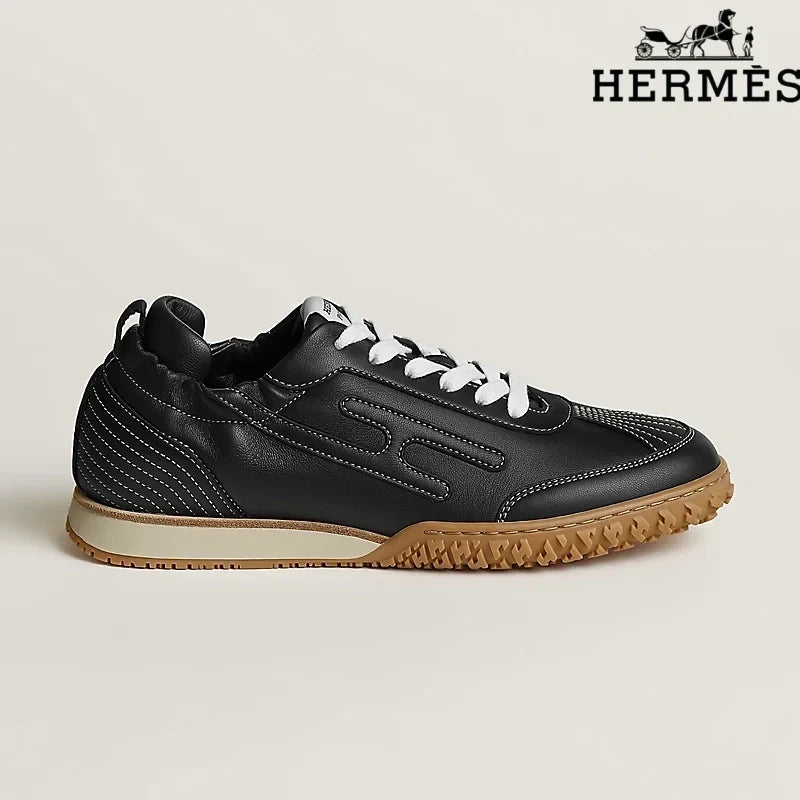 Herm¨¨s Black Leather H-Logo Sneakers