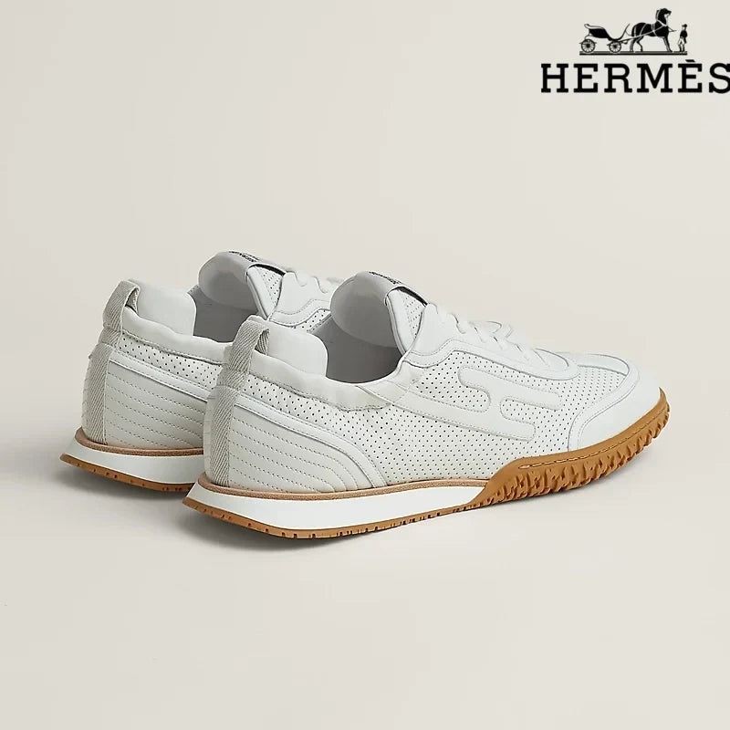Herm¨¨s womens shoes men sneaker  White Perforated Leather H-Logo Sneakers