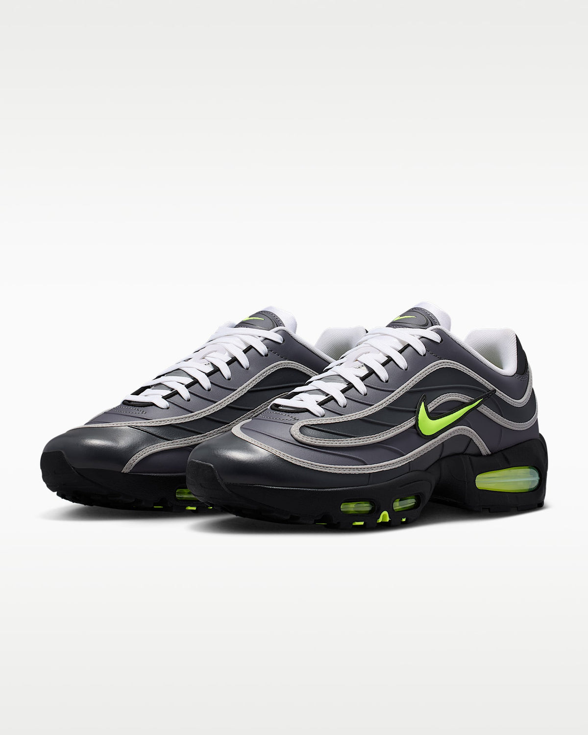 Nike Air Max 95 ¨C Dark Grey / Volt Leather Athletic Sneakers