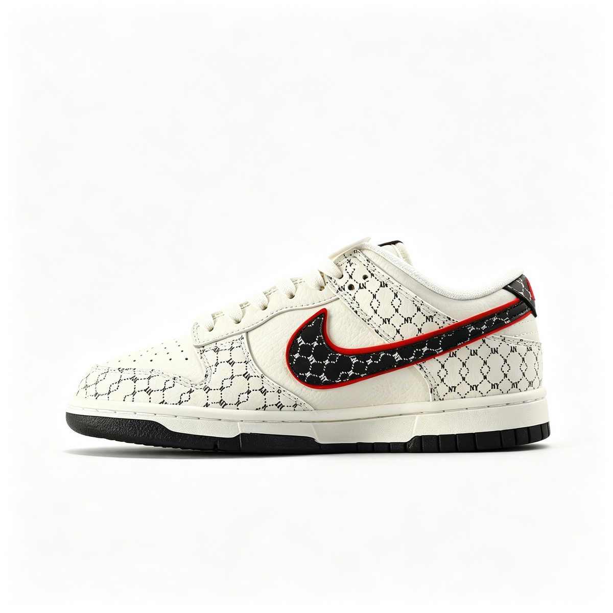 Nike Dunk Low Custom ¡ª Cream / Off-White / Black Monogram Print / Red Outline