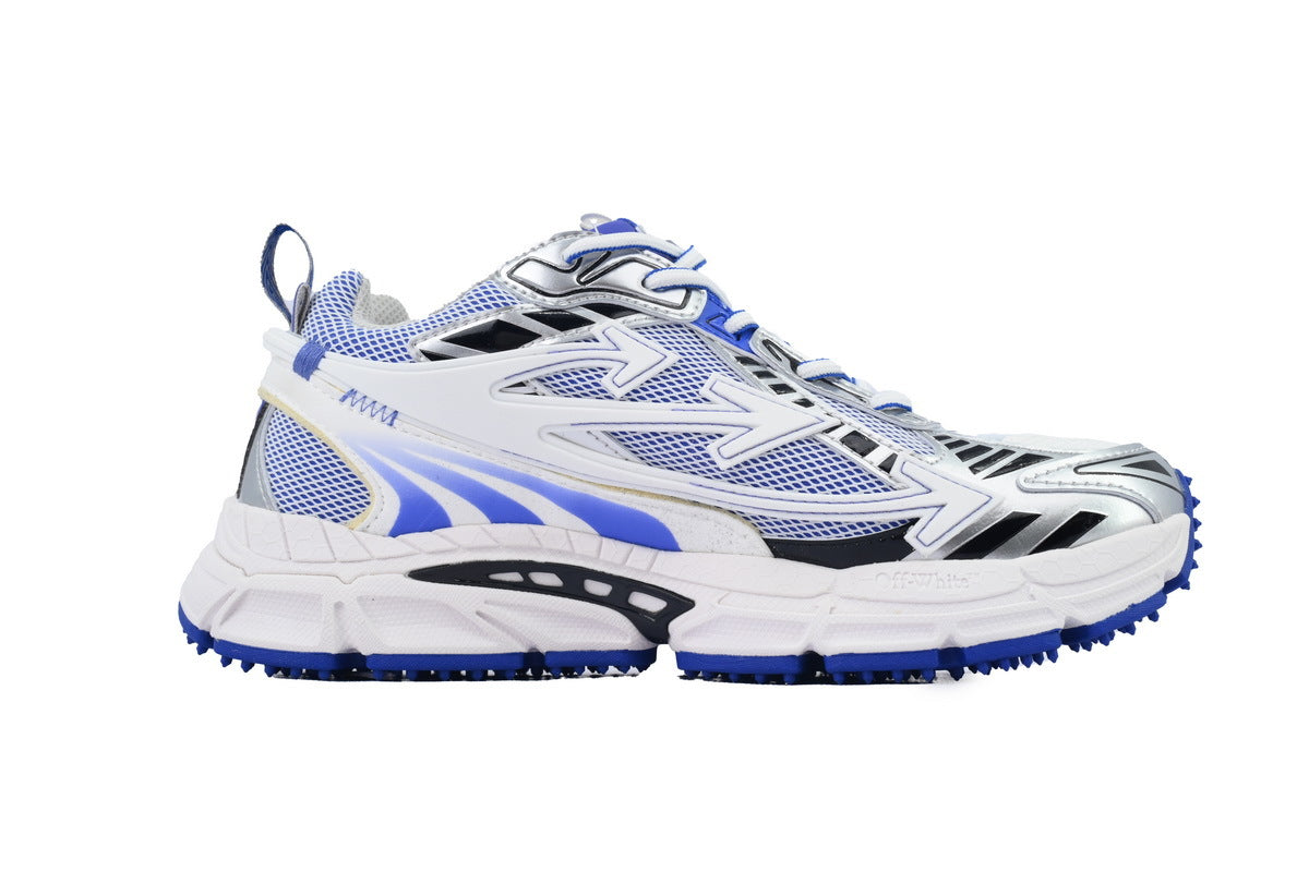 Off-White Be Right Back Women's Men's Shoes | White & Royal Blue Mesh Retro Sneakers