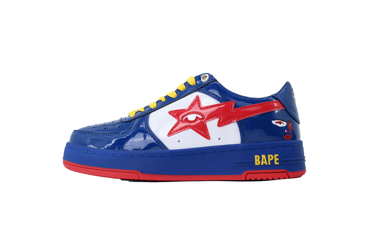 A BATHING APE BAPE STA Glossy Royal Blue & Red Eye-Graphic Sneakers | Women's & Men's Skate-Inspired Shoes