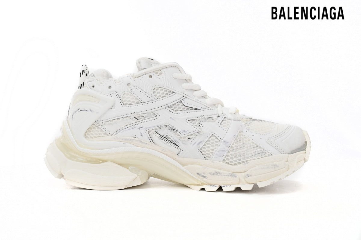 Balenciaga Runner Mid men's shoes  women sneakers White Distressed