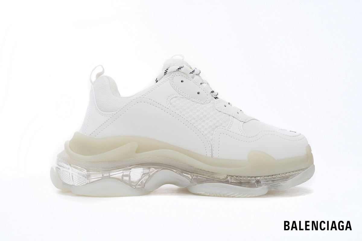 Balenciaga Triple S men's shoes  women sneakers ¨C White & Clear Sole II
