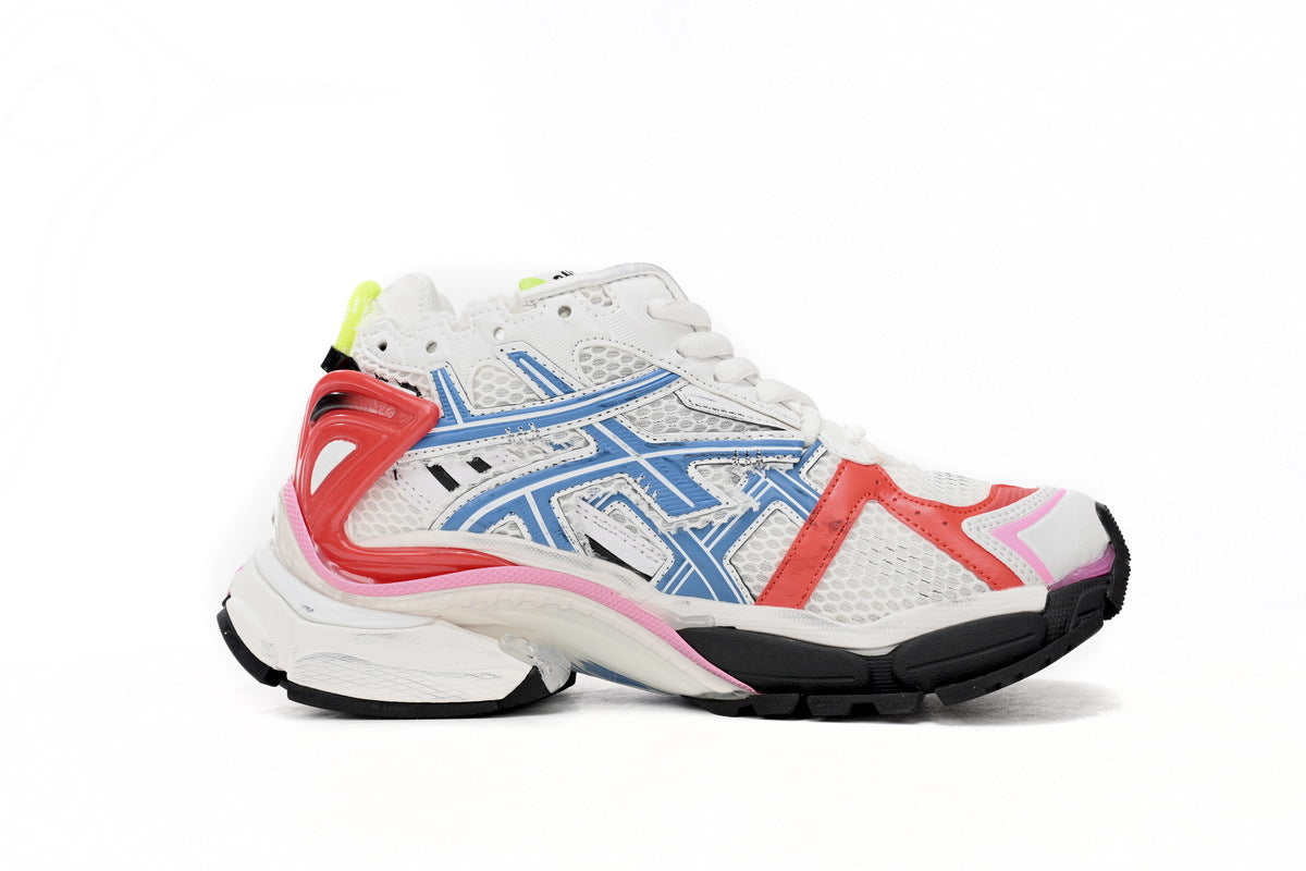 Balenciaga men's shoes Track  Runner Sneaker ¨C Distressed Low-Top White and Red
