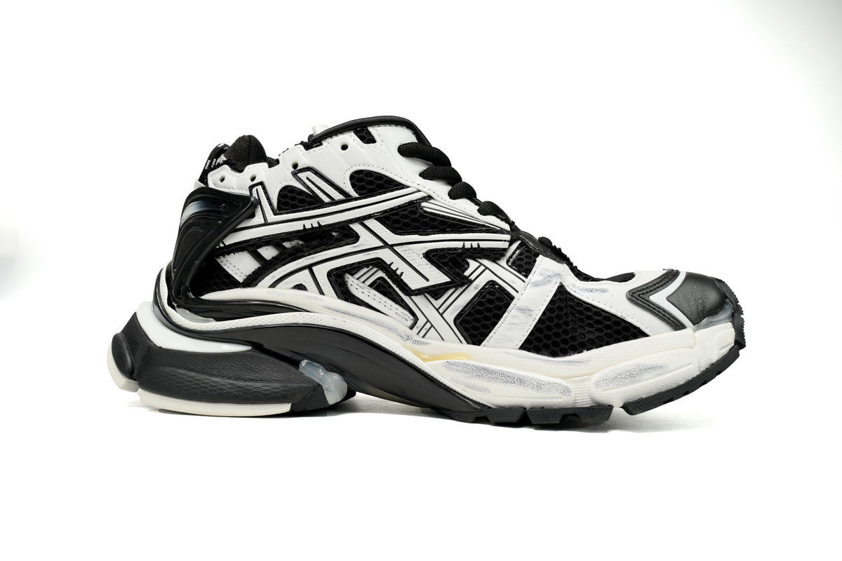 Balenciaga men's shoes Track  ¨C Distressed Low-Top Runner Sneaker Black and White